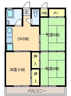 山陽ハイツ三の宮【2階】の間取り
