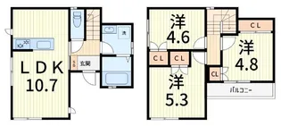 葛飾区新宿3丁目戸建て【1階】の間取り