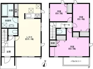 埼玉県越谷市東大沢4【一戸建】の間取り