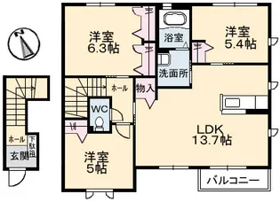 ウィンドハウスA棟【2階】の間取り