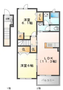 2LDKの間取り画像