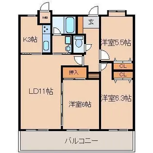 ハイグランディ塩冶(702)【7階】の間取り
