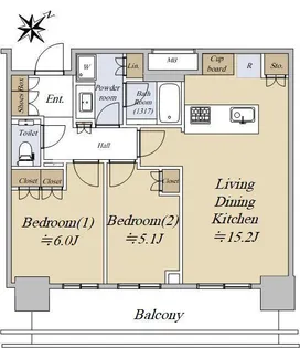 2LDKの間取り画像