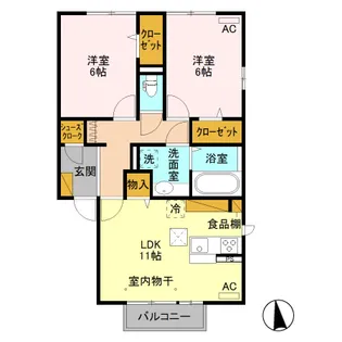 アフィシオン北代田【1階】の間取り