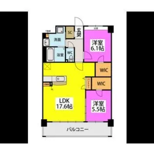 ビオネ美野島【9階】の間取り