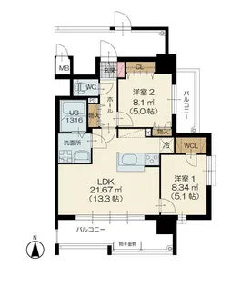 アースコートY’sシティ下曽根駅前【5階】の間取り