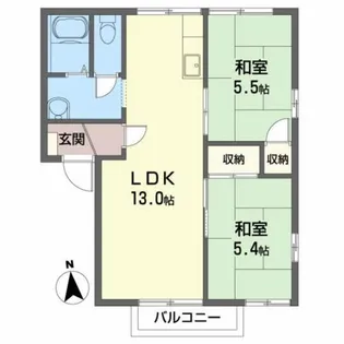 グリーンヒルズ鶴ヶ丘B【2階】の間取り