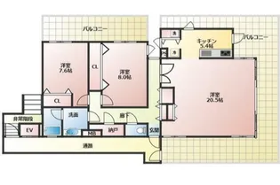イーストヴァリュー弦巻【5階】の間取り