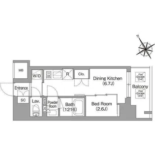 バウスフラッツ蔵前【13階】の間取り
