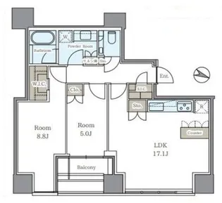 プレミストタワー白金高輪【19階】の間取り