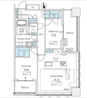 2LDKの間取り画像