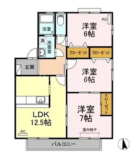コスモタウン D棟【1階】の間取り