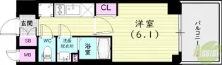 エステムコート神戸グランスタイル【13階】の間取り