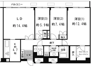 ルシマン月島【13階】の間取り