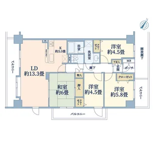 東急ドエルアルス八乙女【8階】の間取り