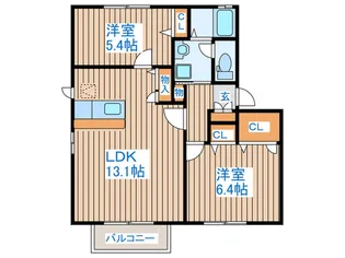 コーラルタウンD【1階】の間取り