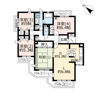 UR港北ニュータウンコンフォール城山の丘【5階】の間取り