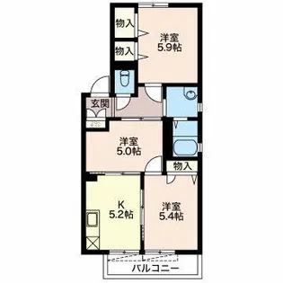 ダイヤフジD棟【2階】の間取り
