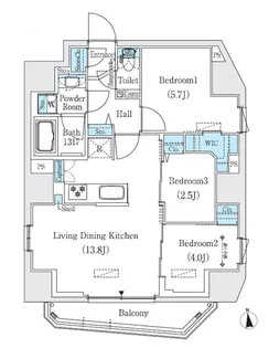プライムブリス新御徒町【13階】の間取り