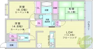 ライオンズマンション木町【6階】の間取り