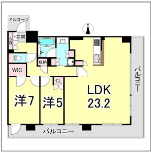 ブランズタワー御堂筋本町【23階】の間取り