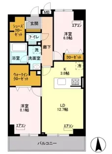 ロイヤルパークスシーサー【8階】の間取り