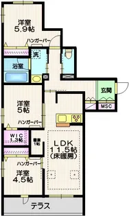オカバ世田谷深沢ヘーベルメゾン【1階】の間取り