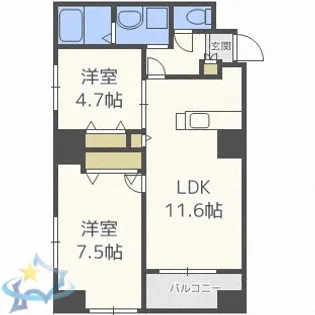 アジリア札幌・宮の沢【3階】の間取り