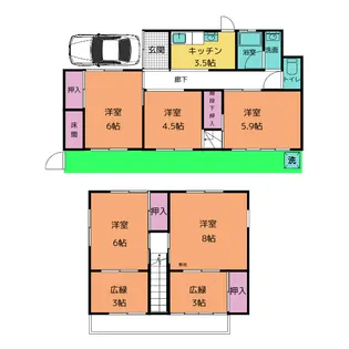 愛知県北名古屋市鹿田神明附【一戸建】の間取り