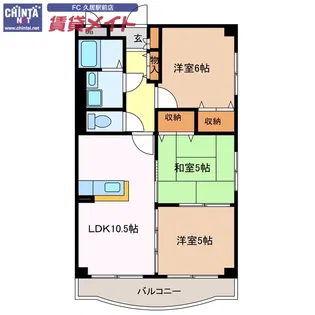KUMOZUガーデンハイツ【4階】の間取り