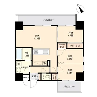 Modern palazzo博多駅東【11階】の間取り