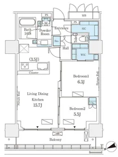2LDKの間取り画像