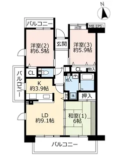 URコンフォール東鳩ヶ谷【2階】の間取り