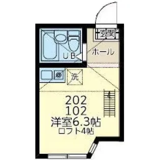 ペット可!契約金19000yen 川崎区浜町3 家電セット付1R【2階】の間取り