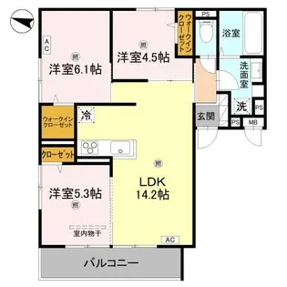 トリシアノーステラス【1階】の間取り
