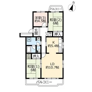 URかわつるグリーンタウン新鶴【5階】の間取り
