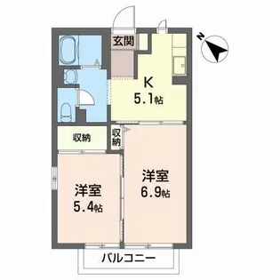 ディアス三本柳 A【2階】の間取り
