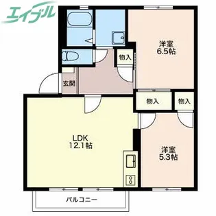 2LDKの間取り画像