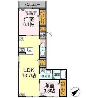 D Paina 井土ヶ谷中町【2階】の間取り