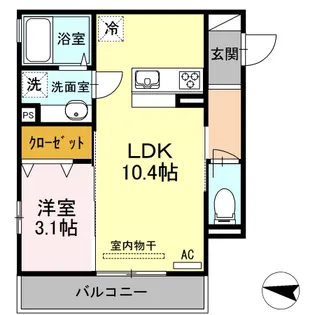 ヴィルヌーヴ アン【3階】の間取り