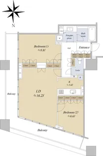 コンシェリア西新宿TOWER’S WEST【30階】の間取り