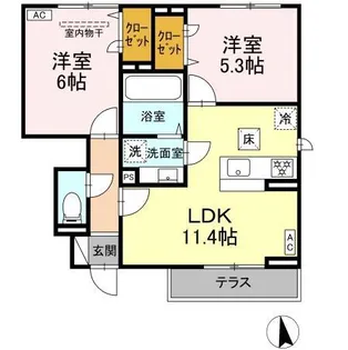 フォルテーヌ・イイクラII【1階】の間取り