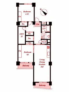 南永田団地 1-3号棟【8階】の間取り
