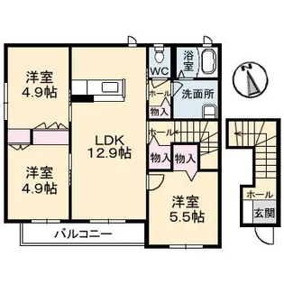 ル・シエル東川原 A棟【2階】の間取り
