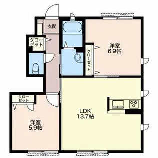 ヒュドールヒューレー?C【1階】の間取り