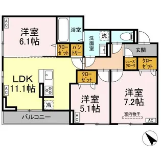 D-ROOM都賀2丁目II A棟【3階】の間取り