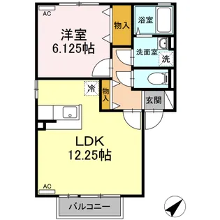 メゾンドブランシェ 1LDK【2階】の間取り