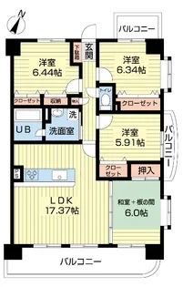 フォーレツインキャッスル【14階】の間取り