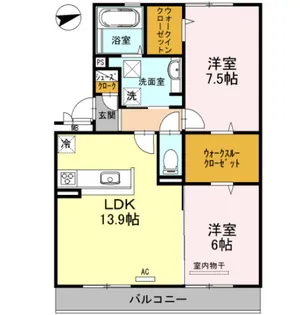 カーサ高善B棟【1階】の間取り