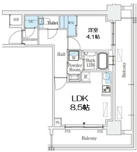 京町堀ビューアパートメント【5階】の間取り